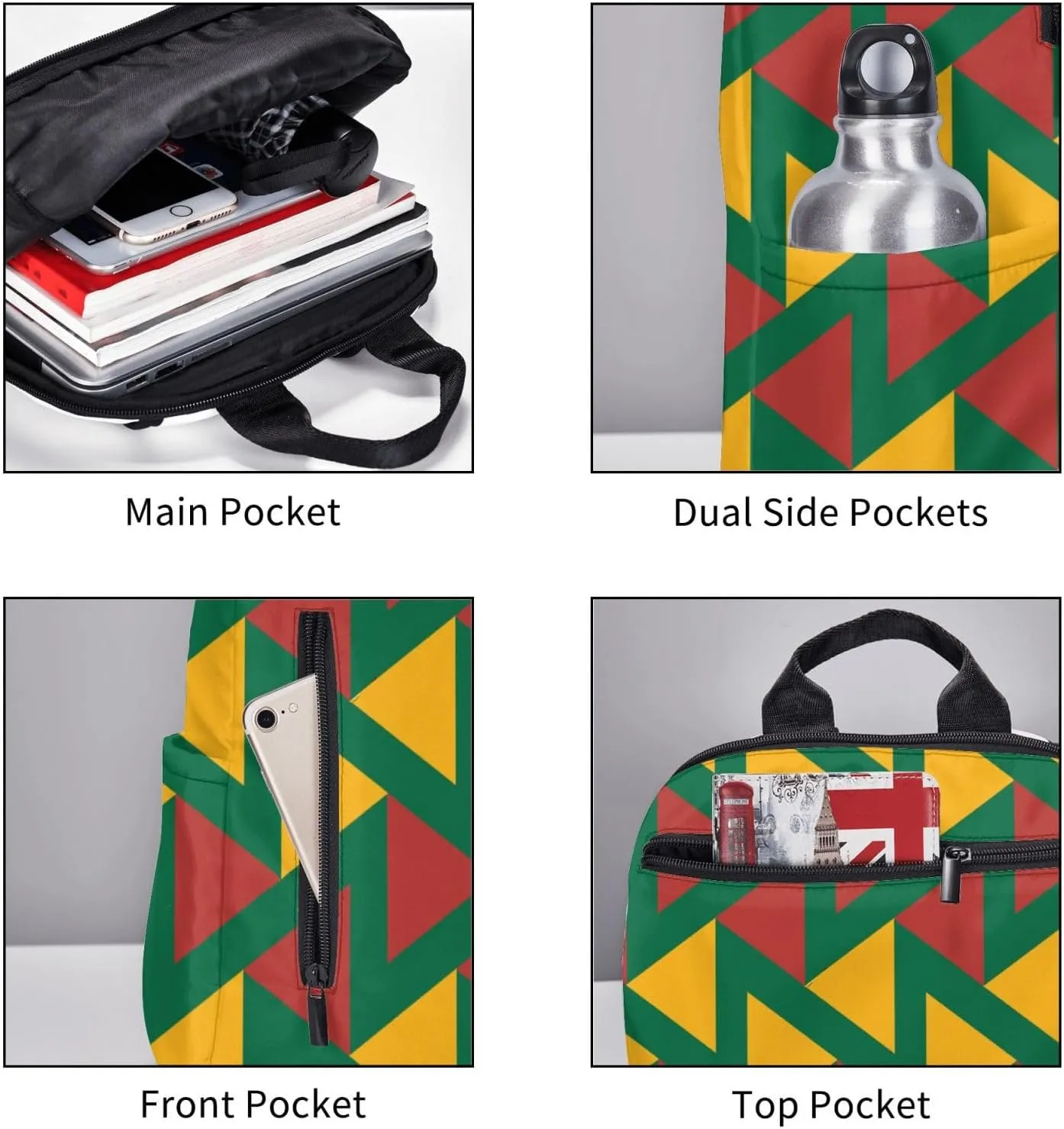 Yellow Green Red Lithuania Zigzag Flag Casual Backpacks Large Capacity Laptop Backpack Sports Fitness Rucksack Travel Carry-On Daypack Work Bag for Outdoor Camping