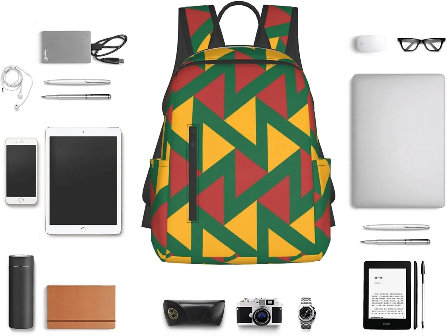 Yellow Green Red Lithuania Zigzag Flag Casual Backpacks Large Capacity Laptop Backpack Sports Fitness Rucksack Travel Carry-On Daypack Work Bag for Outdoor Camping