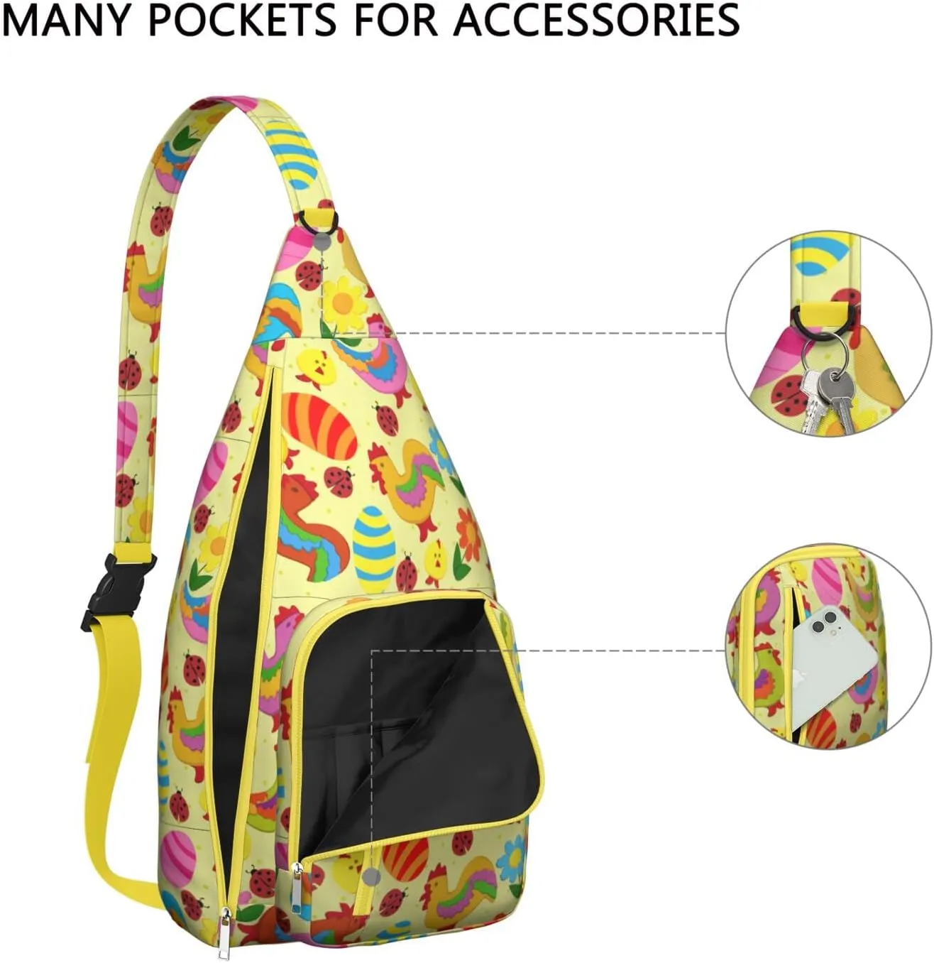 Yellow Rooster Birthday Party Crossbody Bag Daypack for Women Men Lightweight Waterproof Sling Bag Backpack Hiking Cycling