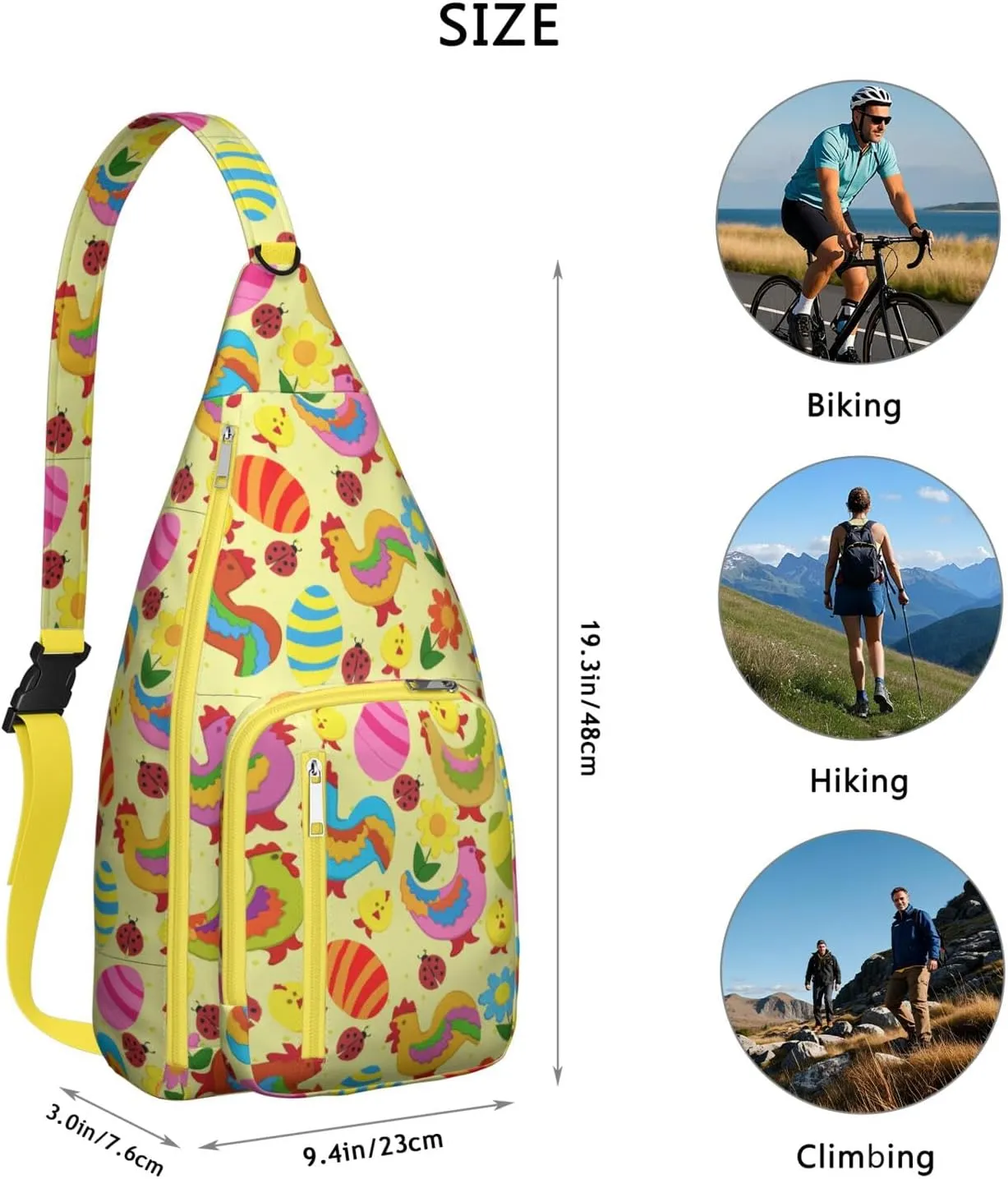 Yellow Rooster Birthday Party Crossbody Bag Daypack for Women Men Lightweight Waterproof Sling Bag Backpack Hiking Cycling