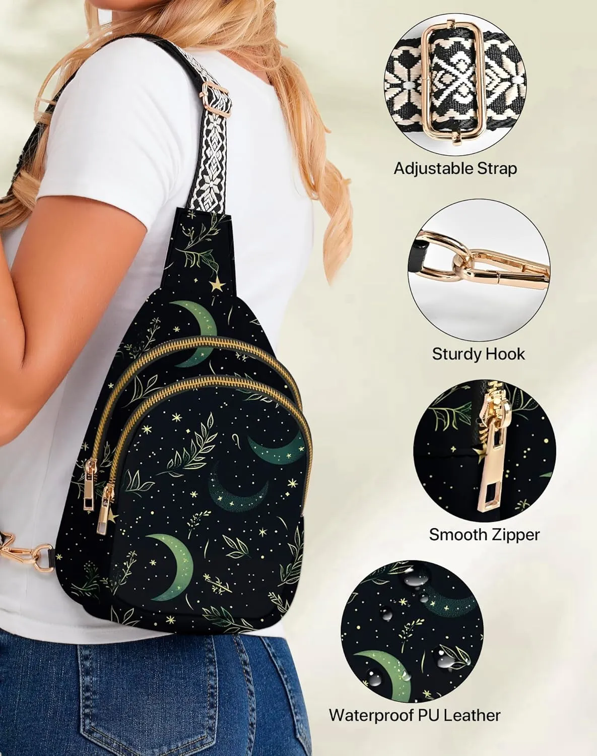 Yrebyou Small Sling Bag for Women Leather Sling Crossbody Bags Travel Chest Daypack Adjustable for Casual Outdoor