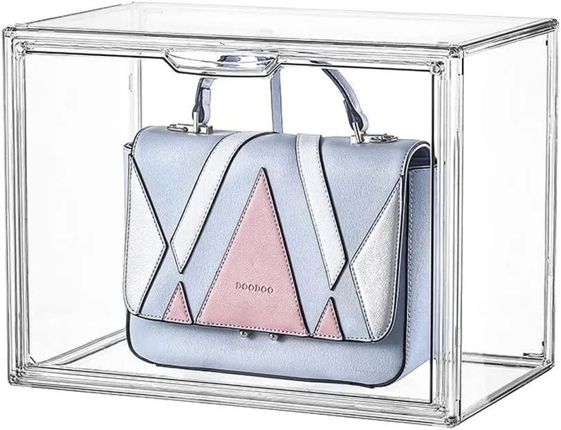 YUEHUA Purse and Handbag Storage Organizer for Closet, Clear Acrylic Display Case for Wallet Book Shoes Cosmetic Toys