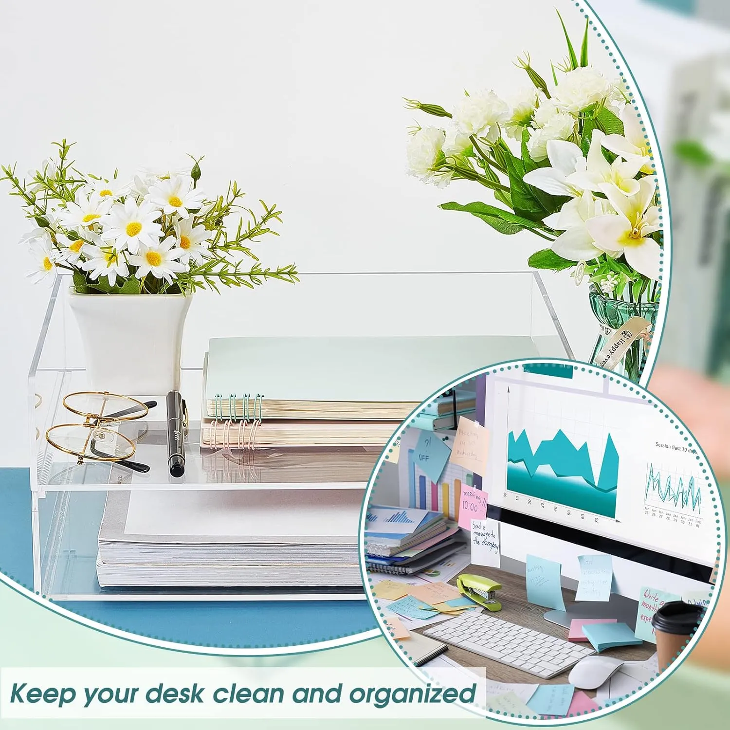 Yulejo 2 Pcs Acrylic Desk Organizers and Accessories Tier Paper File Organizer Tray Stackable Document Clear Desk Accessories for Office Workspace Organization (12.4 x 8.74 x 2.68 Inch)