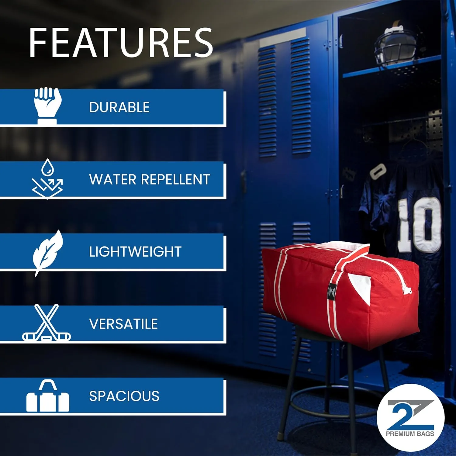Z2 Sports Bag for Hockey, Football, Soccer, Baseball, Softball, Basketball, for Men and Women, Premium Nylon, Water Resistant, 33”L x 16”H x 16”W, Red