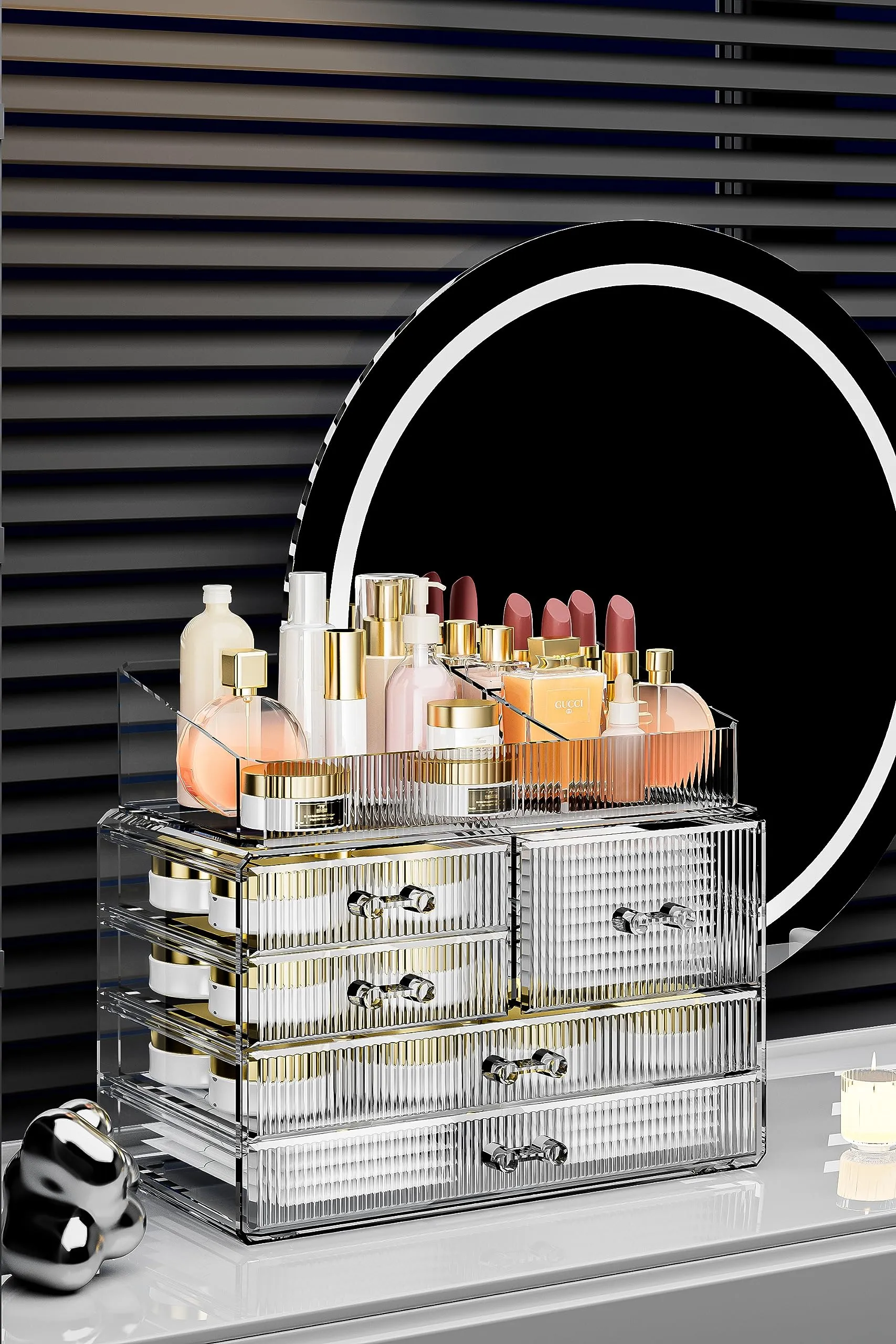 ZHIAI Stackable Storage Drawers, Acrylic Bathroom Counter Organizer Clear Makeup Organizers for Vanity, Kitchen Cabinets, Bathroom, Undersink, Home Organization and Storage (2Top 3 Drawers,)