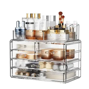 ZHIAI Stackable Storage Drawers, Acrylic Bathroom Counter Organizer Clear Makeup Organizers for Vanity, Kitchen Cabinets, Bathroom, Undersink, Home Organization and Storage (2Top 3 Drawers,)