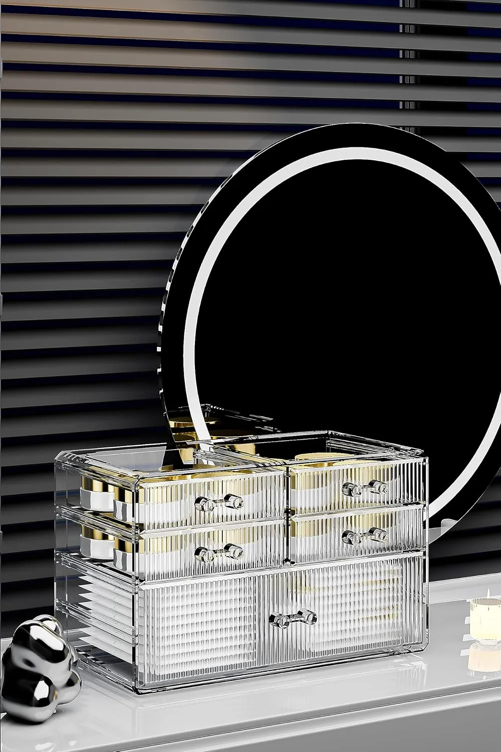 ZHIAI Stackable Storage Drawers, Acrylic Bathroom Counter Organizer Clear Makeup Organizers for Vanity, Kitchen Cabinets, Bathroom, Undersink, Home Organization and Storage (5 Drawers, Pattern C)
