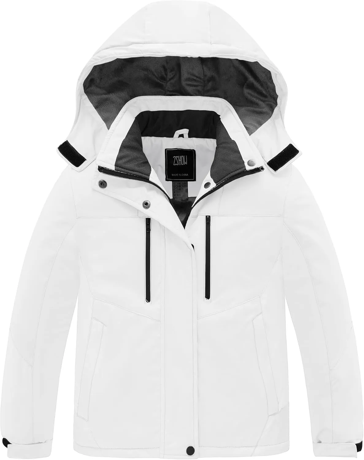 ZSHOW Girls' Ski Jacket Waterproof Fleece Raincoat Windproof Warm Winter Coat with Detachable Hood